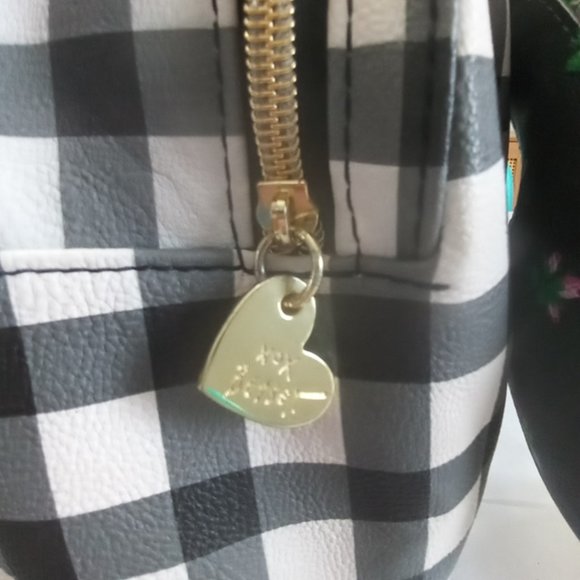 Betsey Johnson Backpack Black and White Gingham Design with Big Rosebud Bow - Picture 4 of 6